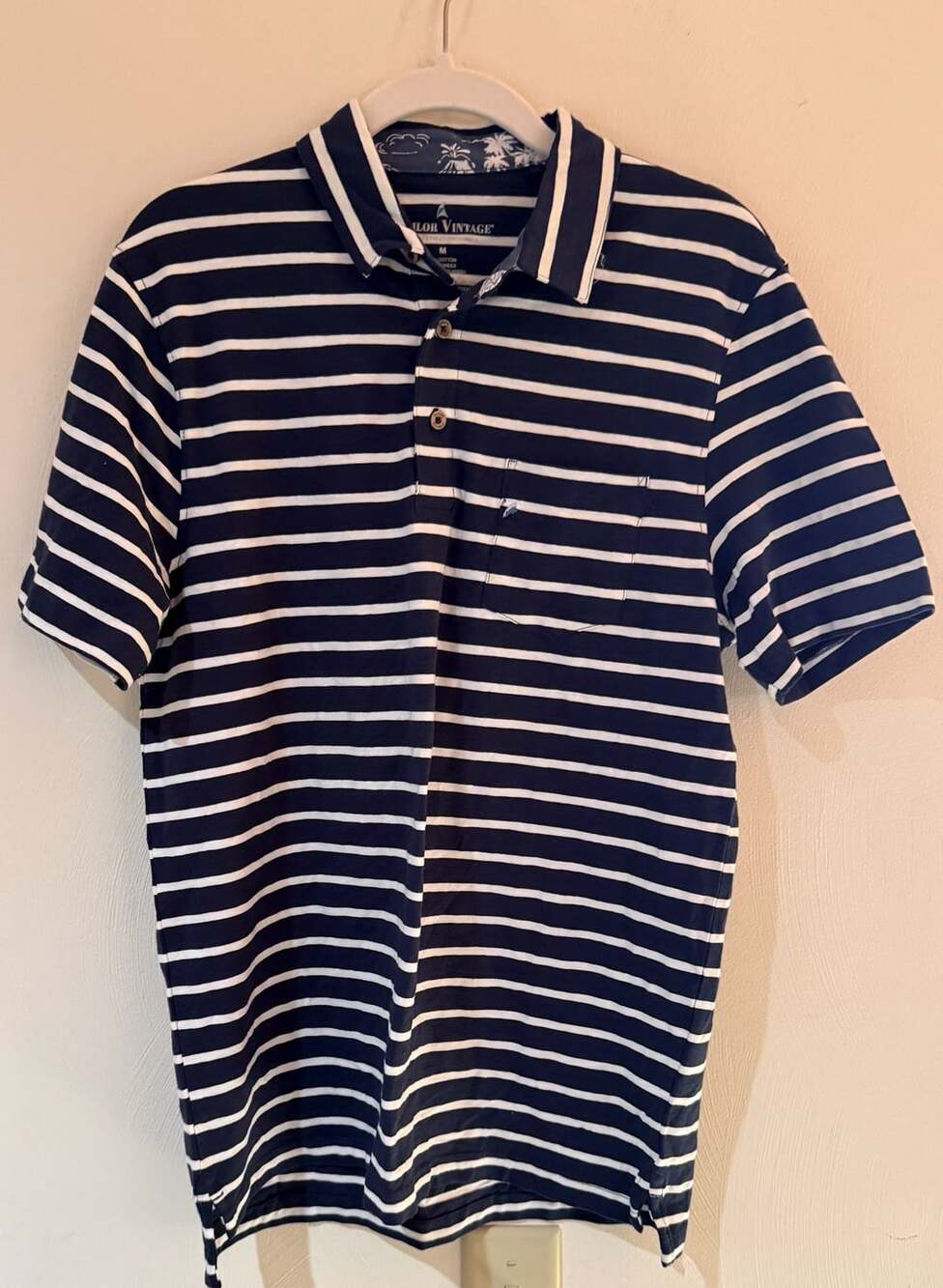 Tailor Vintage Men’s M Airotec Performance Polo Navy White Stripe Stretch Golf